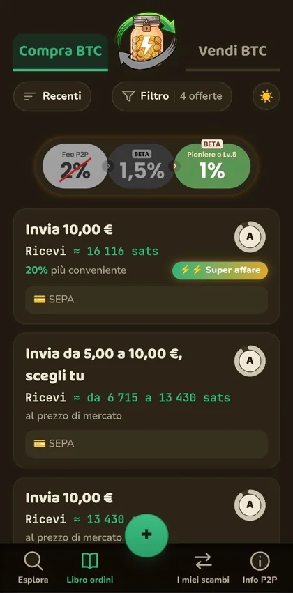 Il P2P di Barattolo: comprare sats