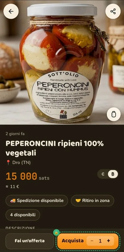 Un prodotto artigianale in vendita in sats